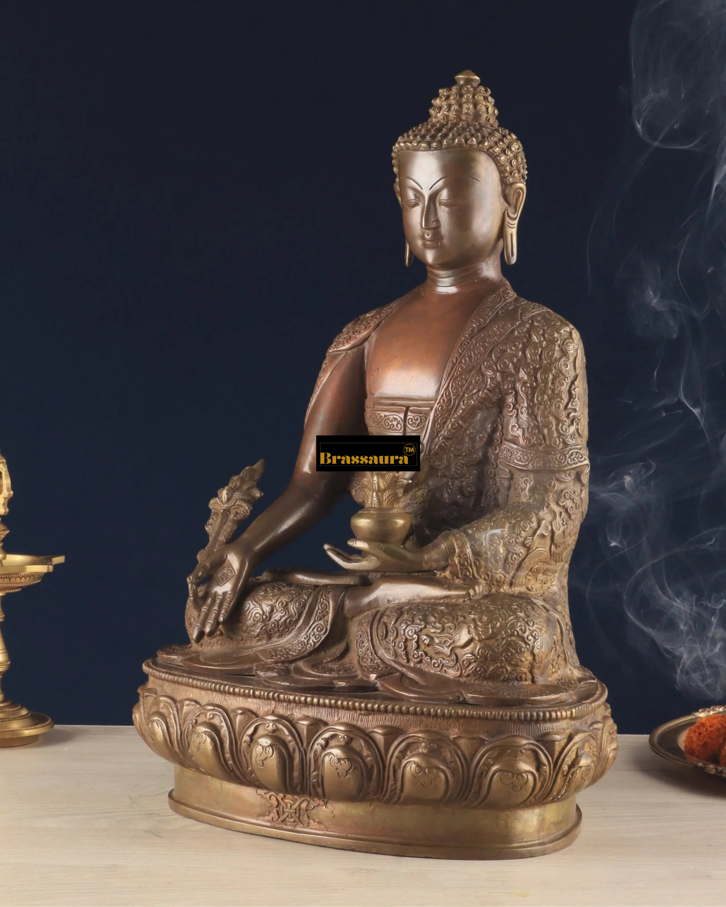 Brassaura™ Pure Brass Healing Medicine Buddha Idol – Height 17 Inches, Weight 12 Kgs