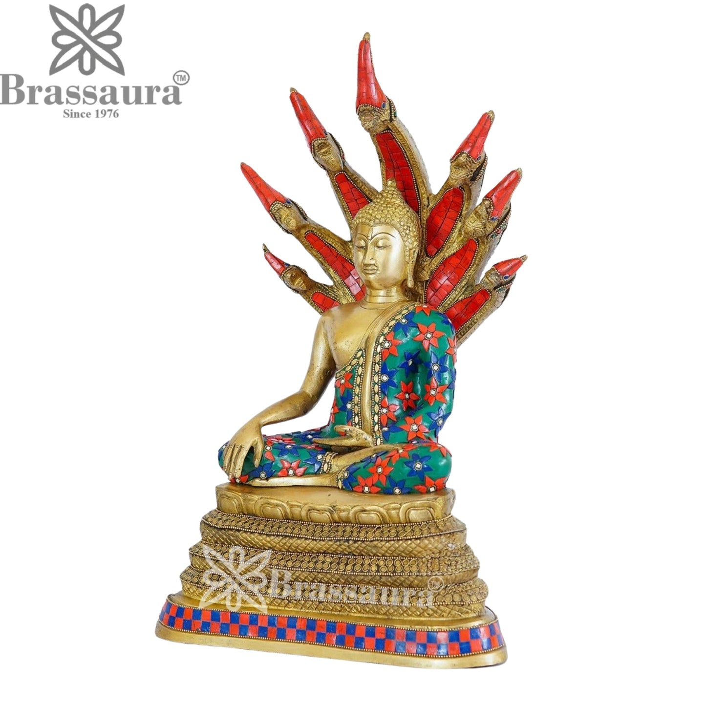 Brass Setting Gem Stone Work Buddha Weight 12 kg & Height 20 Inch