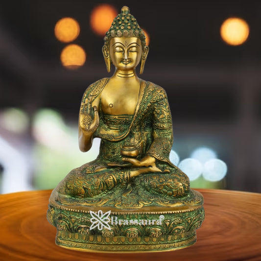 Brass Blessing Buddha With Base Weight 4.2 kg & Height 12 Inch