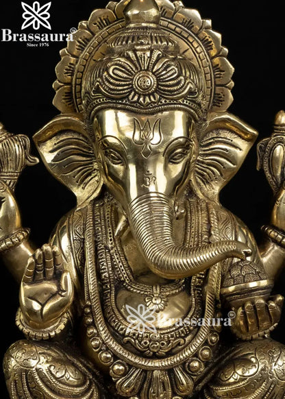 Brass Ganesha Statue Weight 9.7 Kg And Height 14 Inch