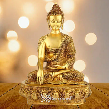 Brass Bhumisprasa Gem Stone Work Buddha Weight 11.5 kg & Height 17 Inch
