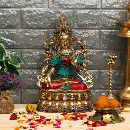 Brassaura™ Pure Brass White Tara Statue – Height 14 Inches | Weight 7.5 Kgs | Spiritual Decor