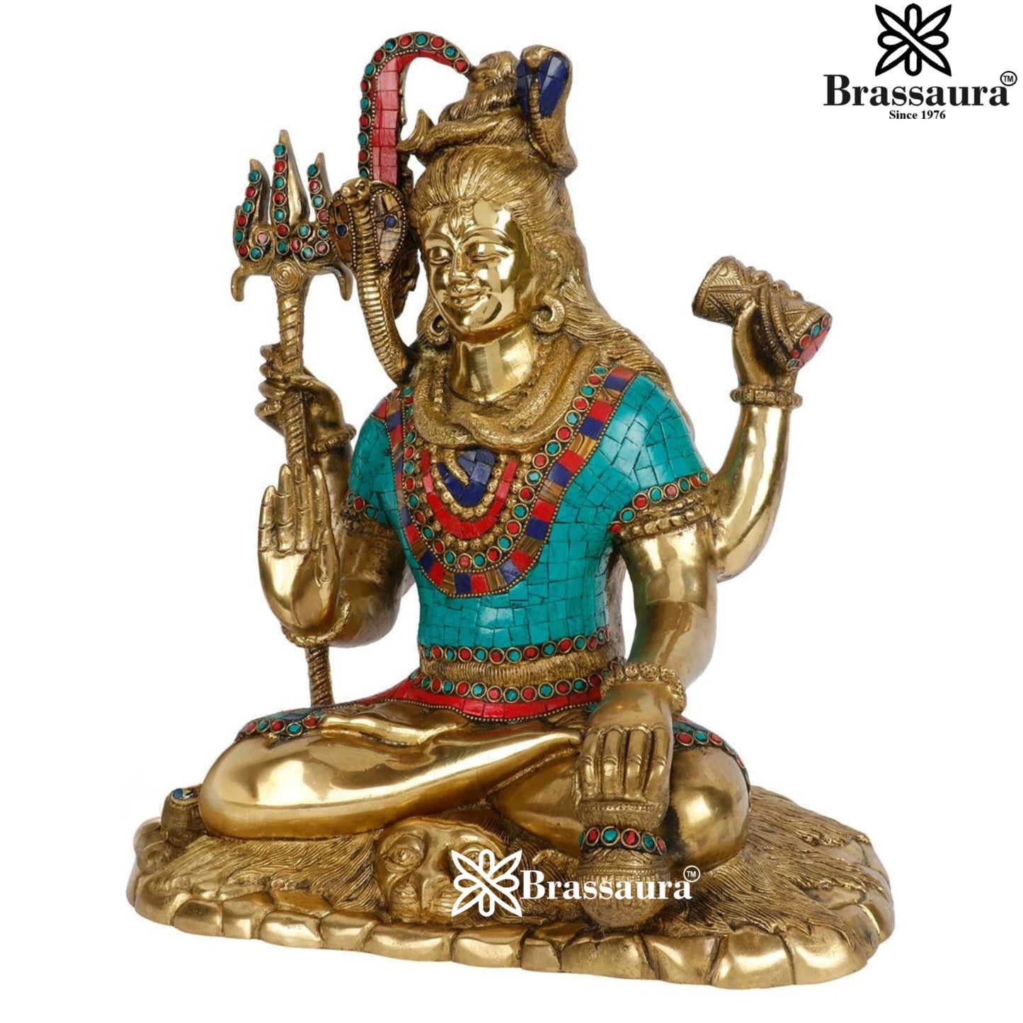 Brassaura™ Handcrafted Gemstone Brass Shiva Idol – Height 15 Inches & Weight 12.2 Kgs | Home & Temple Accent