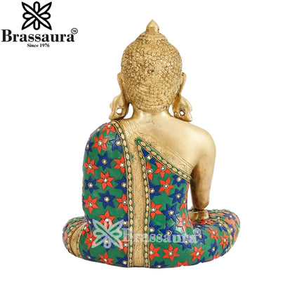 Brass Bhumisprasa Multicolored Buddha Weight 6 kg & Height 12 Inch