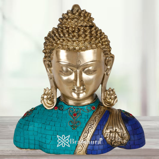 Brass Head Gem Stone Work Buddha Weight 6 kg & Height 11 Inch