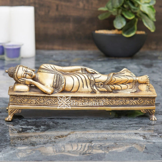 Brass Sleeping Buddha Weight 1.9 kg & Height 3 Inch