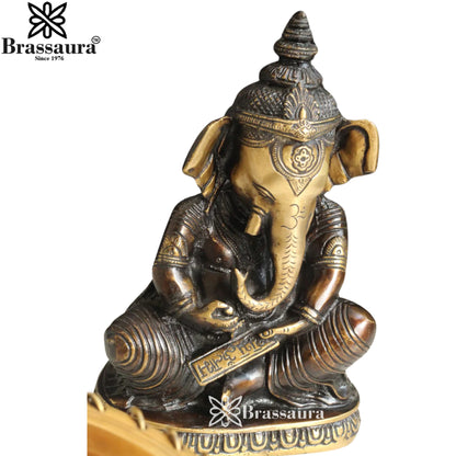 Brass Ganesha Write Mahabharat Statue Weight 2.5 Kg And Height 9.5 Inch