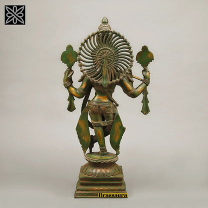 BrassAura™ Brass Krishna Playing Flute – Multi-Color Finish | Height 24 Inch | Weight 13.05 Kg