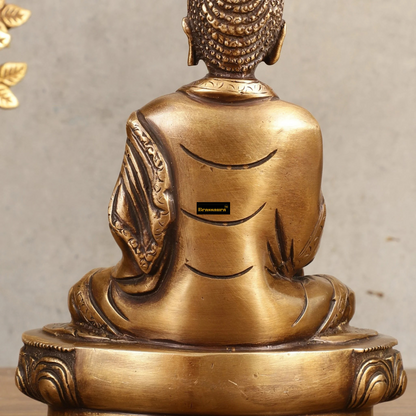 Brassaura™ Pure Brass Buddha Statue in Antique Finish – Height 8 Inches, Weight 2.25 Kgs