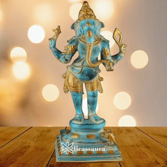Brass Azure Blue Ganesha Statue Weight 10.7 Kg & Height 19.5 Inch