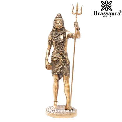 Brassaura™ Premium Brass Shiva Idol – Height 26 Inches & Weight 11 Kgs | Traditional Temple Statue