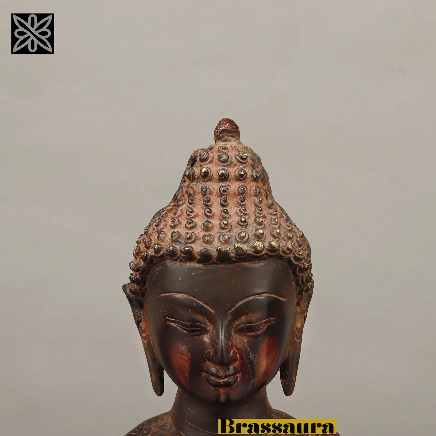 Brassaura™ Brass Buddha Statue in Blessing Posture – Height 17 Inches | Weight 9.88 Kgs | Copper Rustic Finish