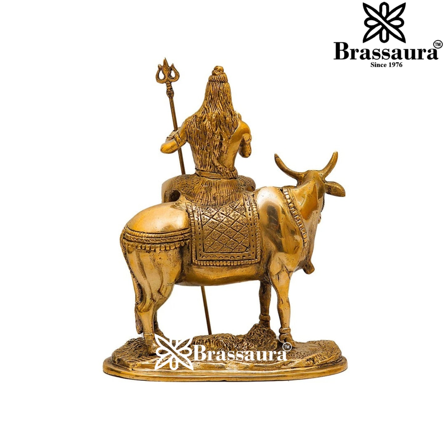 Brass Royal Golden Shiva Sitting on Nandi Weight 3.2 Kg & Height 9 Inch
