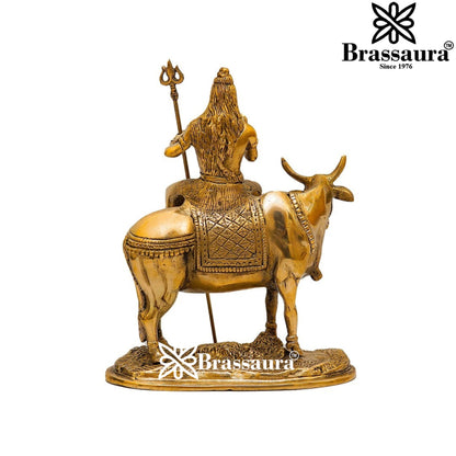 Brass Royal Golden Shiva Sitting on Nandi Weight 3.2 Kg & Height 9 Inch
