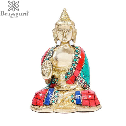 Brass Blessing Gem Stone Work Buddha Weight 0.65 kg & Height 5 Inch