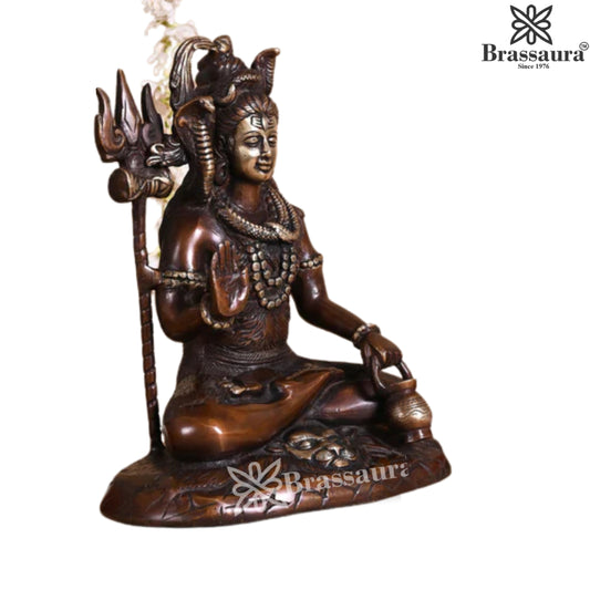 Brassaura™ Premium Brass Lord Shiva Statue – Height 10 Inches & Weight 4.2 Kgs | Spiritual Idol