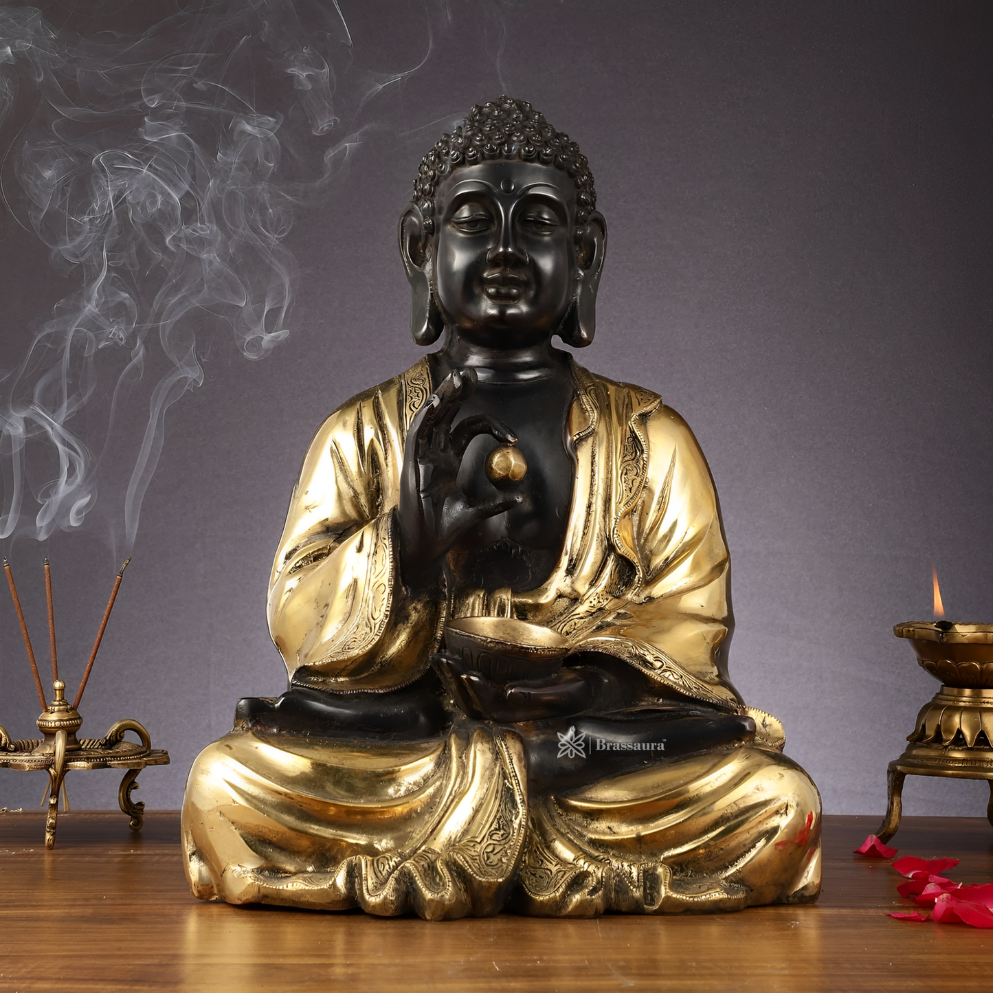 Brassaura™ Pure Brass Handcrafted Lord Buddha in Gyan Mudra – Height 16 Inches & Weight 12 Kgs