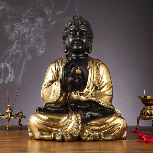 Brassaura™ Pure Brass Handcrafted Lord Buddha in Gyan Mudra – Height 16 Inches & Weight 12 Kgs