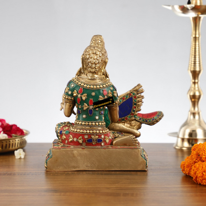 Brassaura™ Brass Buddha Healing the Swan Statue – Height 9 Inches | Weight 5 Kgs | Meenakari & Stonework