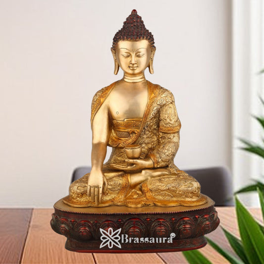 Brass Bhumisprasa Antique Buddha Weight 4.5 kg & Height 12 Inch