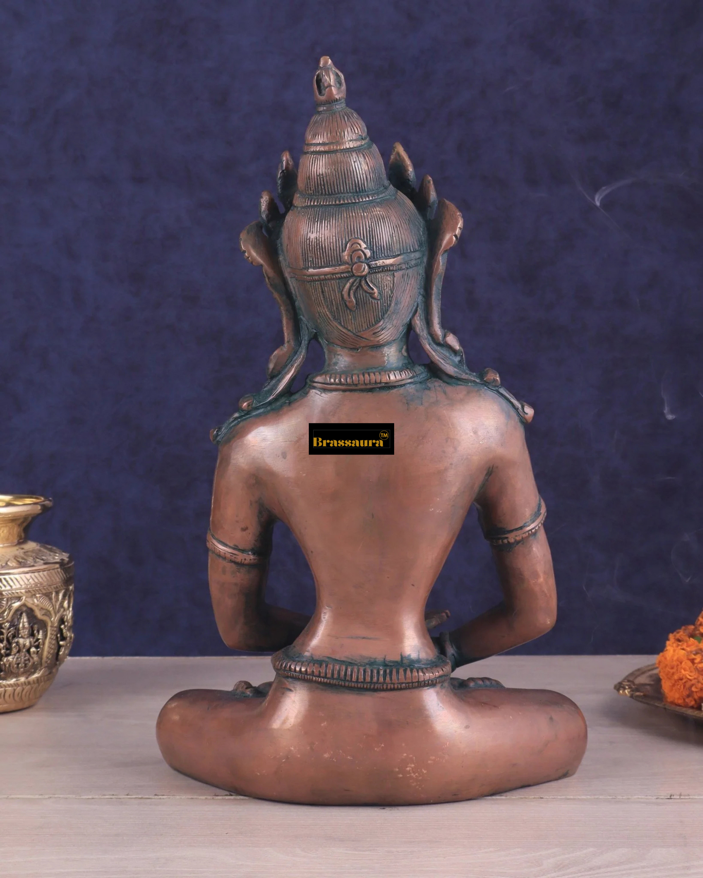 Brassaura™ Pure Brass Meditating Crowned Buddha Idol – Height 13 Inches, Weight 5.16 Kgs