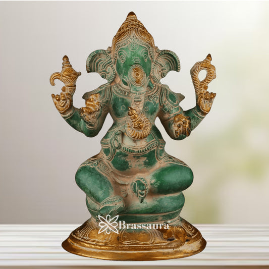 Brass Patina Ganesha Weight 4 Kg & Height 9.5 Inch