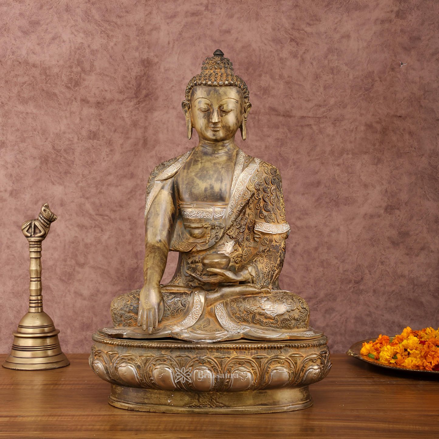 Brassaura™ Pure Brass Enlightened Nirvana Buddha Idol – Height 17 Inches, Weight 12 Kgs