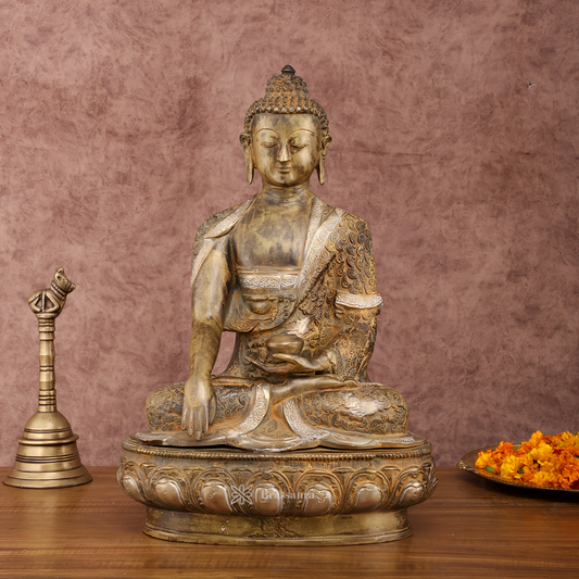 Brassaura™ Pure Brass Enlightened Nirvana Buddha Idol – Height 17 Inches, Weight 12 Kgs