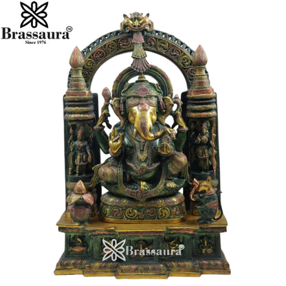 Brass Ring Ganesha Statue Weight 66 Kg And Height 34 Inch