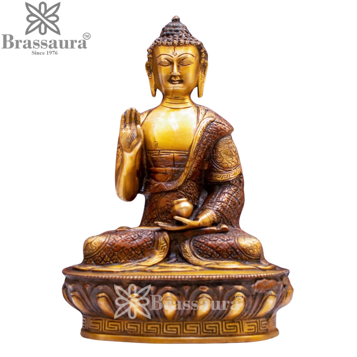 Brass Blessing Antique Buddha Weight 4.5 kg & Height 13 Inch