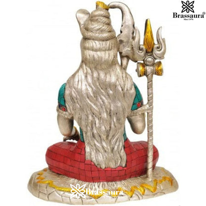 Brassaura™ Brass Gemstone Work Lord Shiva Idol – 10 Inches & Weight 4 Kgs | Divine Home Décor