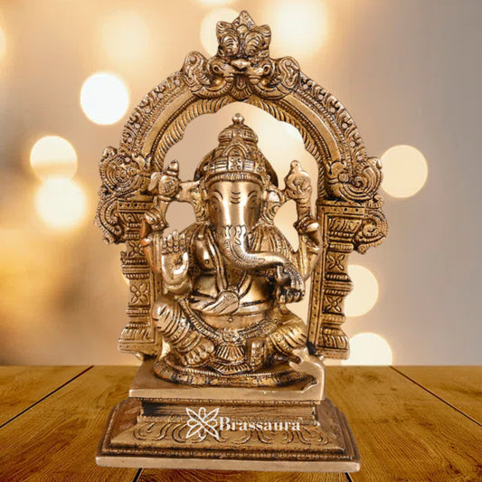 Brass Ring Ganesha Statue Weight 1.53 Kg & Height 7 Inch