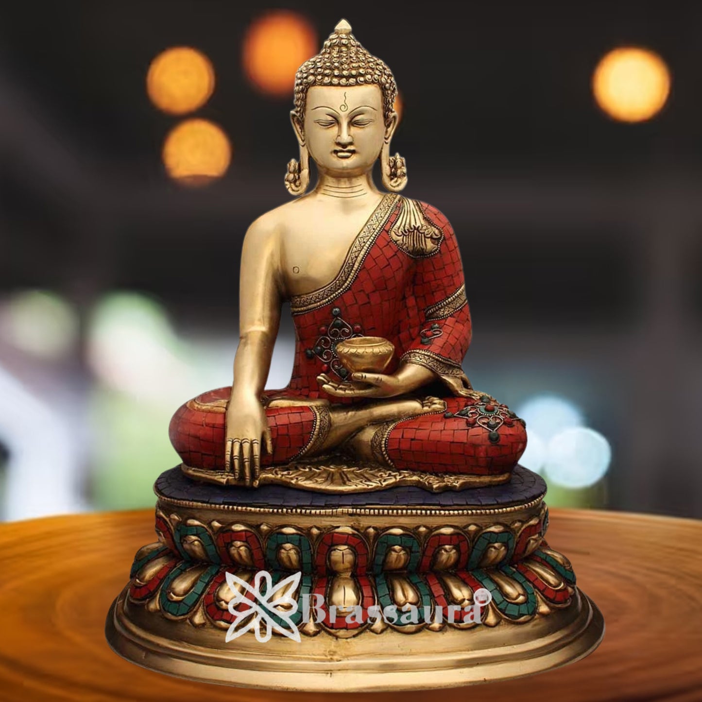Brass Classic Gem Stone Work Buddha Weight 18 Kg & Height 22 Inch