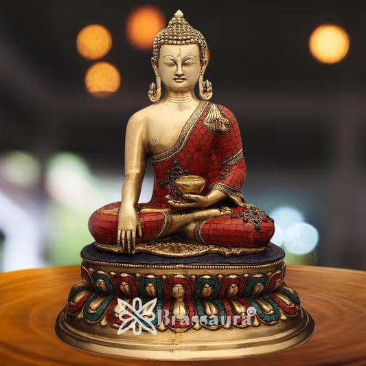 Brass Classic Gem Stone Work Buddha Weight 18 Kg & Height 22 Inch