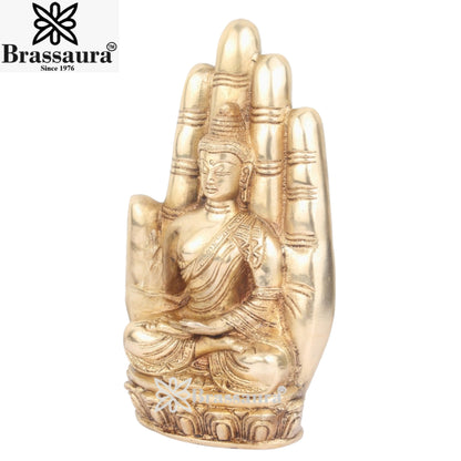 Brass Buddha setting in Hand Weight 2.5 Kg & Height 9 Inch