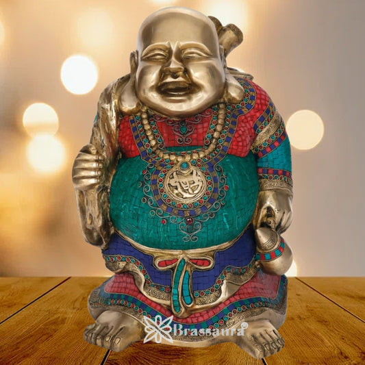 Brass Gem Stone Work Standing Buddha Weight 25 kg & Height 19 Inch