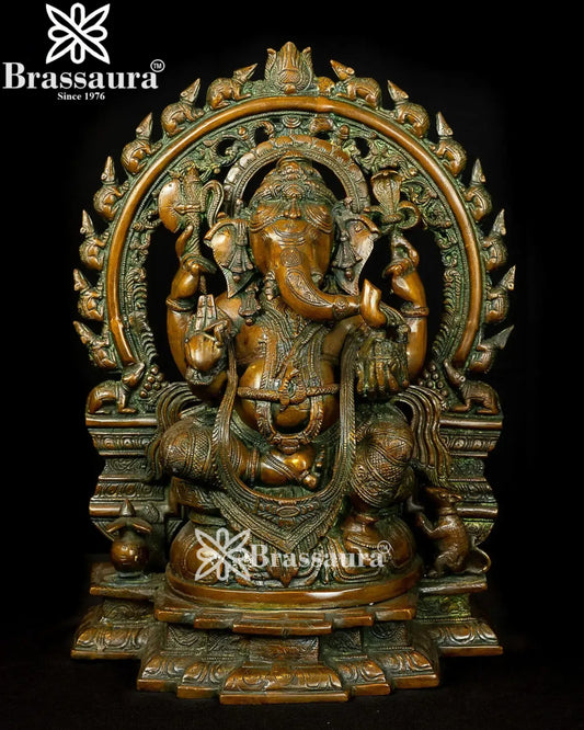 Brass Ring Ganesha Statue Weight 16.8 Kg And Height 18 Inch