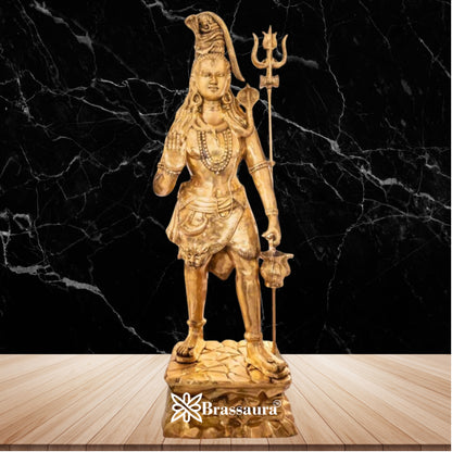 Brassaura™ Classic Brass Shiva Murti – Height 90 Inches & Weight 186 Kgs | Sacred Idol for Temple & Home