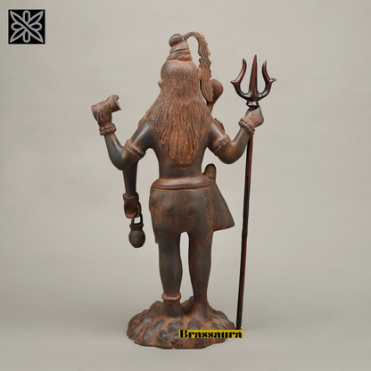 Brassaura™ Pure Brass Standing Shiva Idol – 23 Inch Height, 12.450 Kg Weight – Handcrafted Majestic Statue