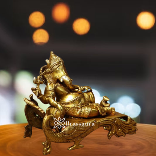 Brass Relaxing Ganesha Statue Weight 4.3 Kg & Height 7.5 Inch
