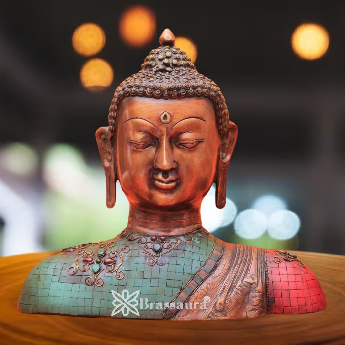 Brass Bhumisprasa Gem Stone Work Buddha  Weight 6.5 kg & Height 12 Inch