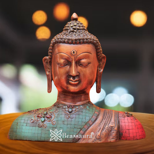 Brass Bhumisprasa Gem Stone Work Buddha  Weight 6.5 kg & Height 12 Inch