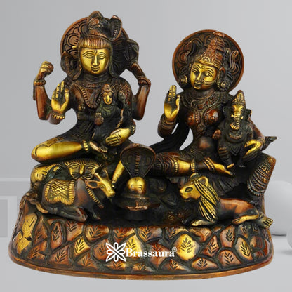 Brass Antique Shiv Family  Weight 4 Kg & Height 8 Inch