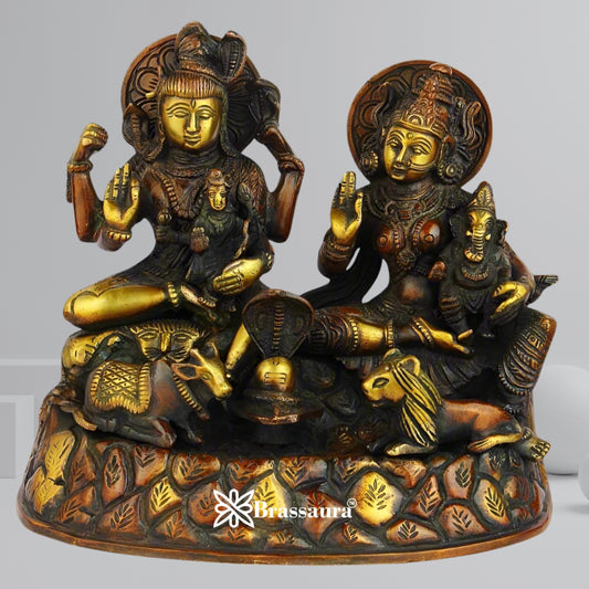 Brass Antique Shiv Family  Weight 4 Kg & Height 8 Inch