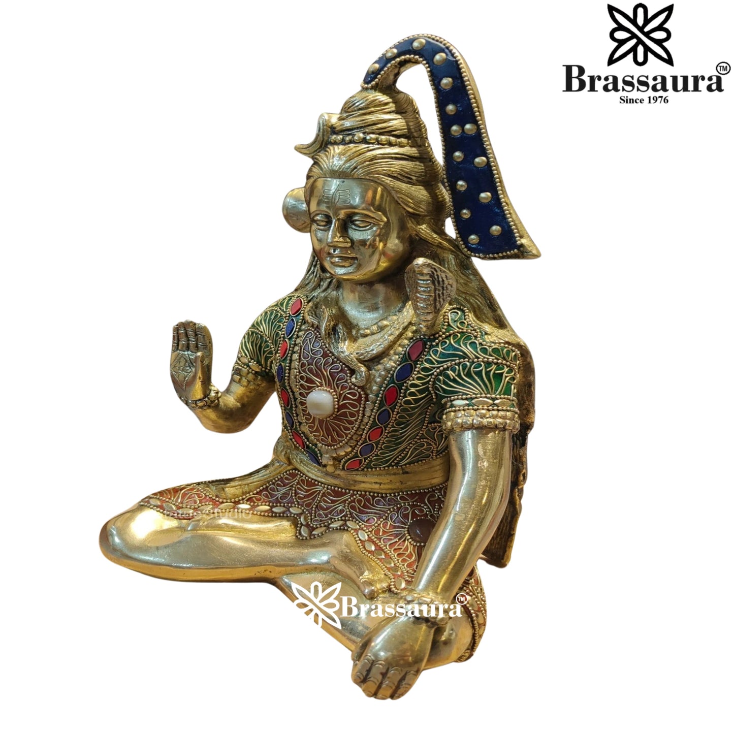 Brassaura™ Handcrafted Lord Shiva Brass Idol with Gem Embellishments – Height 12 Inches & Weight 4.8 Kgs