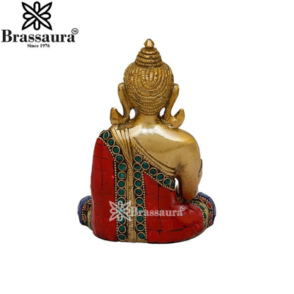 Brass Bhumisprasa Gem Stone Work Buddha Weight 1.1 kg & Height 6 Inch