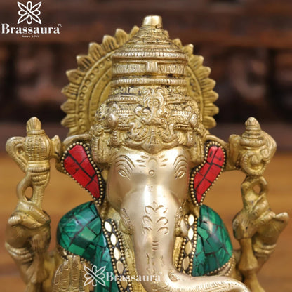 Brass Gem Stone Work Ganesha Weight 4.14 Kg & Height 9.5 Inch