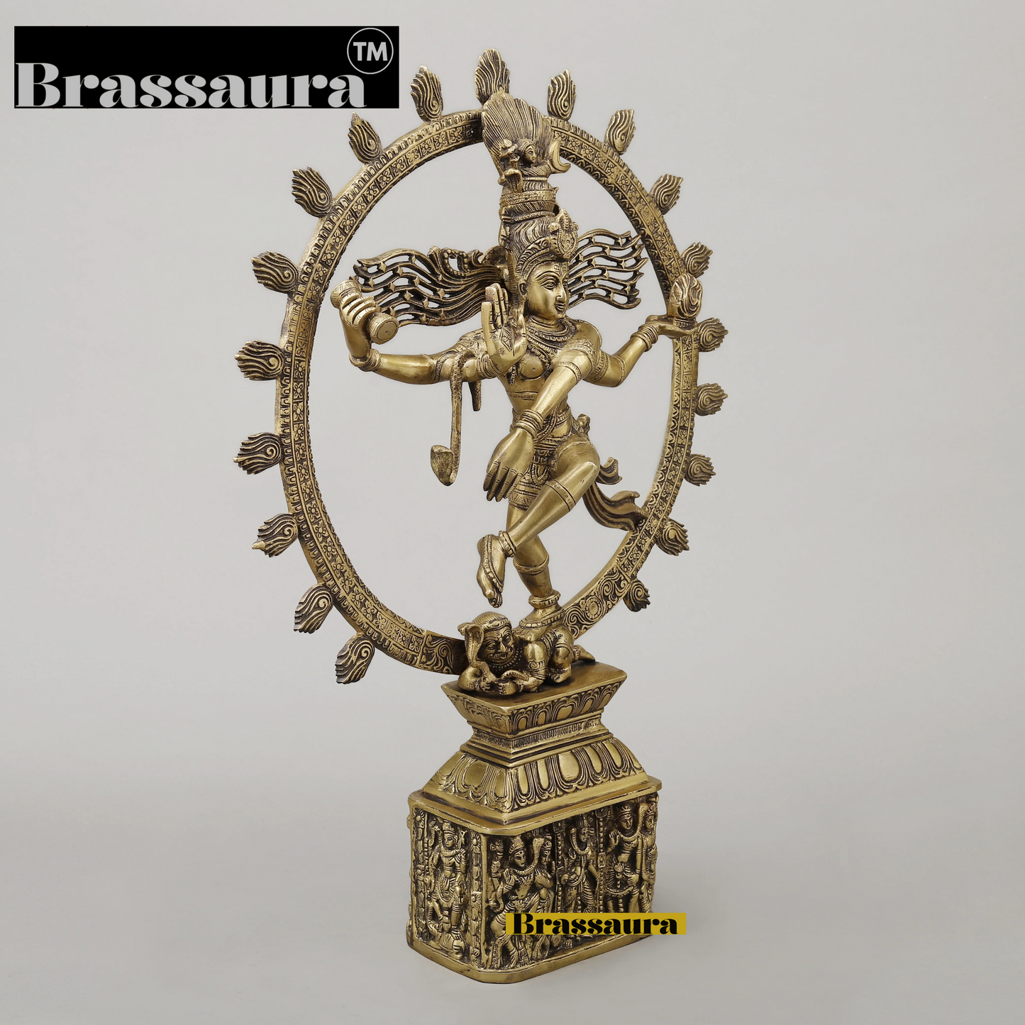 Brassaura™ Brass Nataraja with Parvati Idol – 23 inch | 11.14 kg | Antique Golden Finish | Dancing Shiva & Parvati Statue for Temple & Home Decor