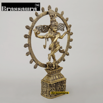Brassaura™ Brass Nataraja with Parvati Idol – 23 inch | 11.14 kg | Antique Golden Finish | Dancing Shiva & Parvati Statue for Temple & Home Decor