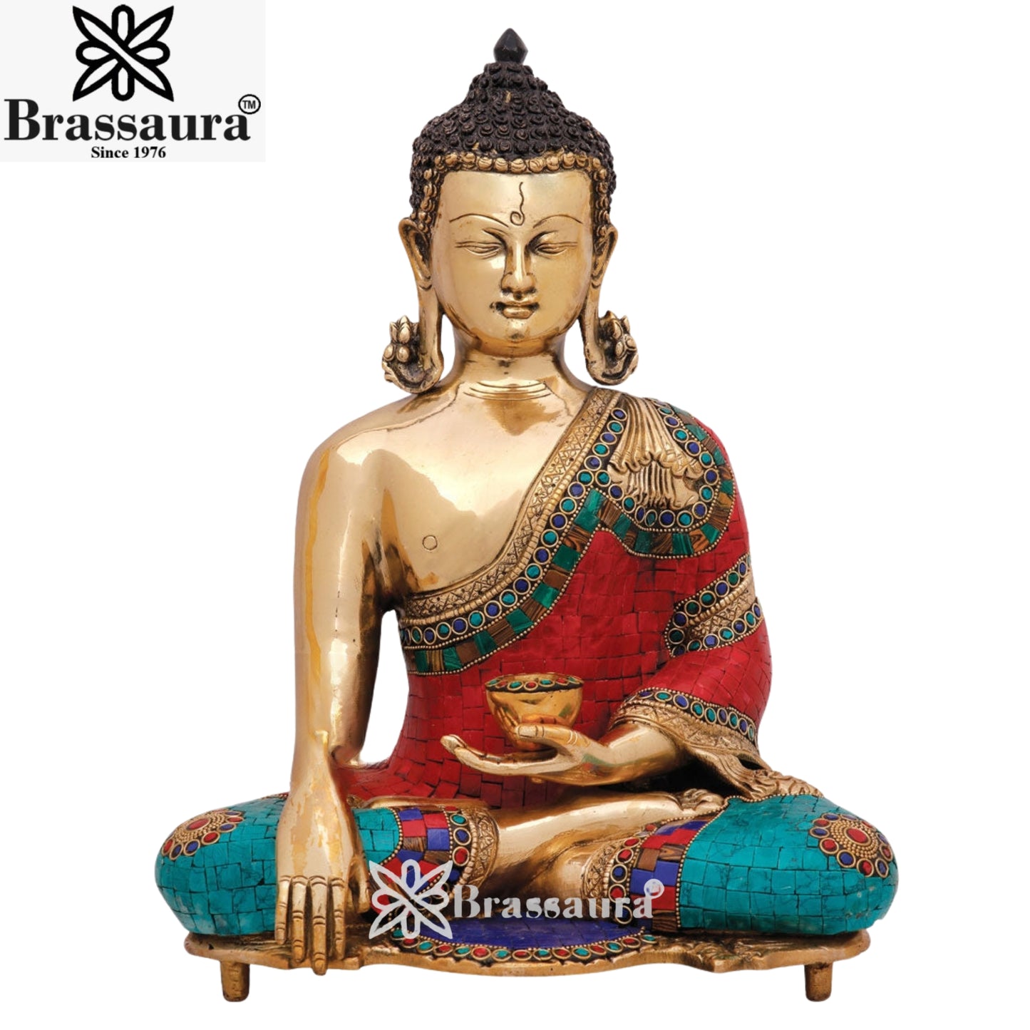 Brass Bhumisprasa Gem Stone Work Buddha Weight 11 kg & Height 16 Inch
